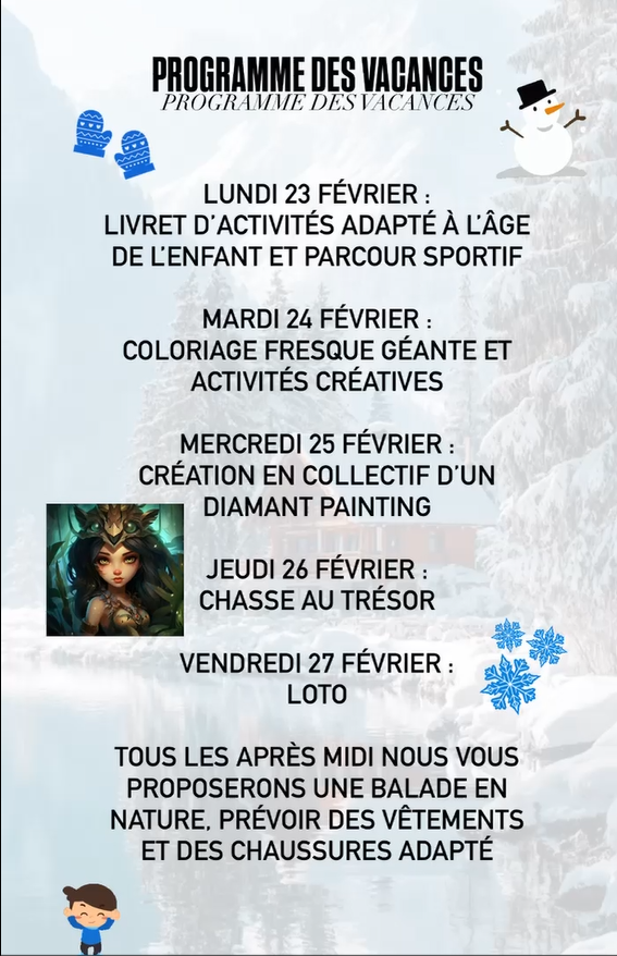 programme des vacances hiver 2026