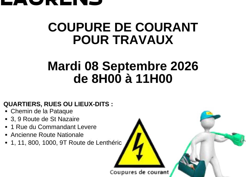 ENEDIS – Coupure électricité pour travaux le Mardi 08 Septembre 2026