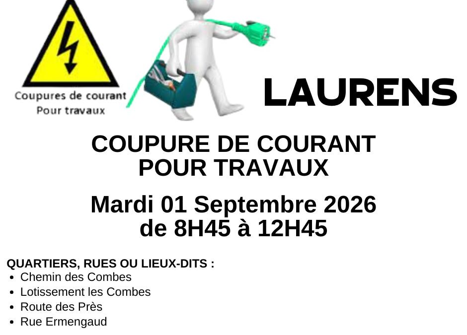 ENEDIS – Coupure électricité pour travaux le Mardi 01 Septembre 2026